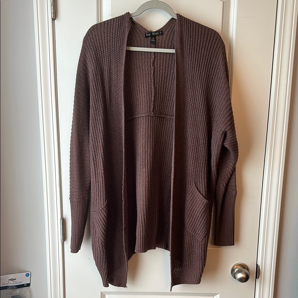 Say What? Purple Cardigan Sweater Knit Open Front